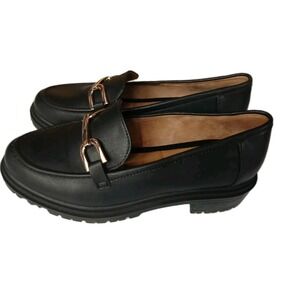 Rachel Zoe Women's Mila Chunky Y2K Lug Black Gold Heels‎ 8 M NEW #908